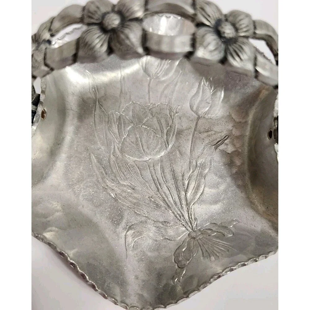 Hand Wrought Creations by Rodney Kent Hammered Aluminum Basket W/Tulips #429